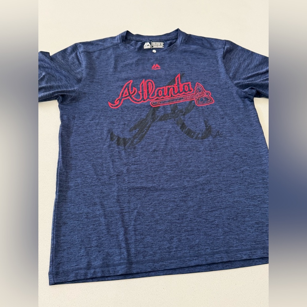 MLB Atlanta Braves Majestic Shirt Mens Medium Short Sleeve Pullover Blue